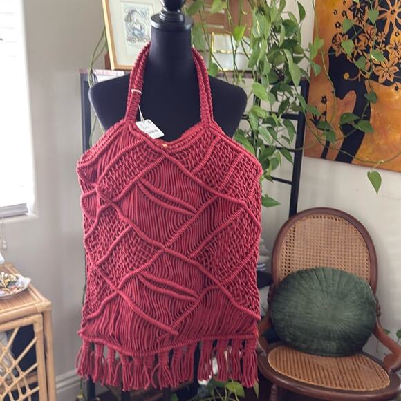 NWT Free People Anju Terra Cotta Rust Crochet Fringe Shoulder Tote Bag - Picture 1 of 6